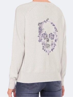 Skull Cashmere Cream Scoopneck Sweater with Navy Floral Skull